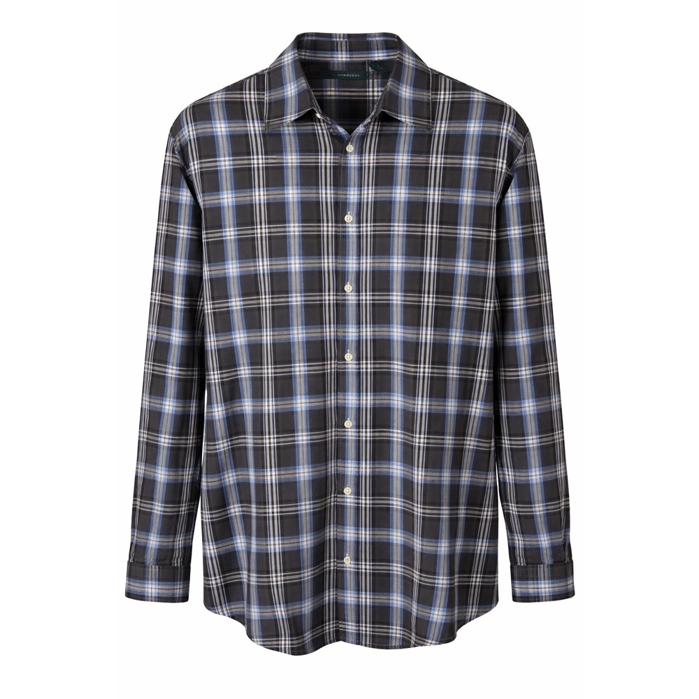 Perry Ellis Mens XXL Plaid Button Down Shirt Grey Blue Long Sleeve Cotton